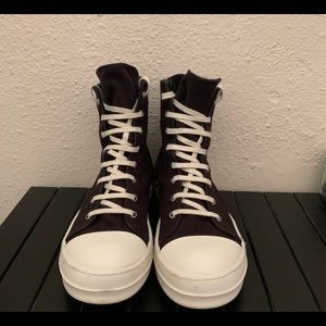 Rick Owens dark shadow high tops.